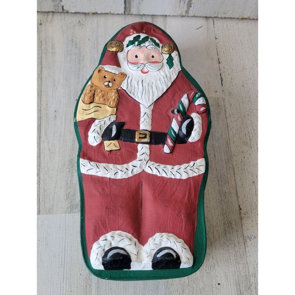 Vintage Santa Claus cardboard box teddy bear candy cane xmas home decor